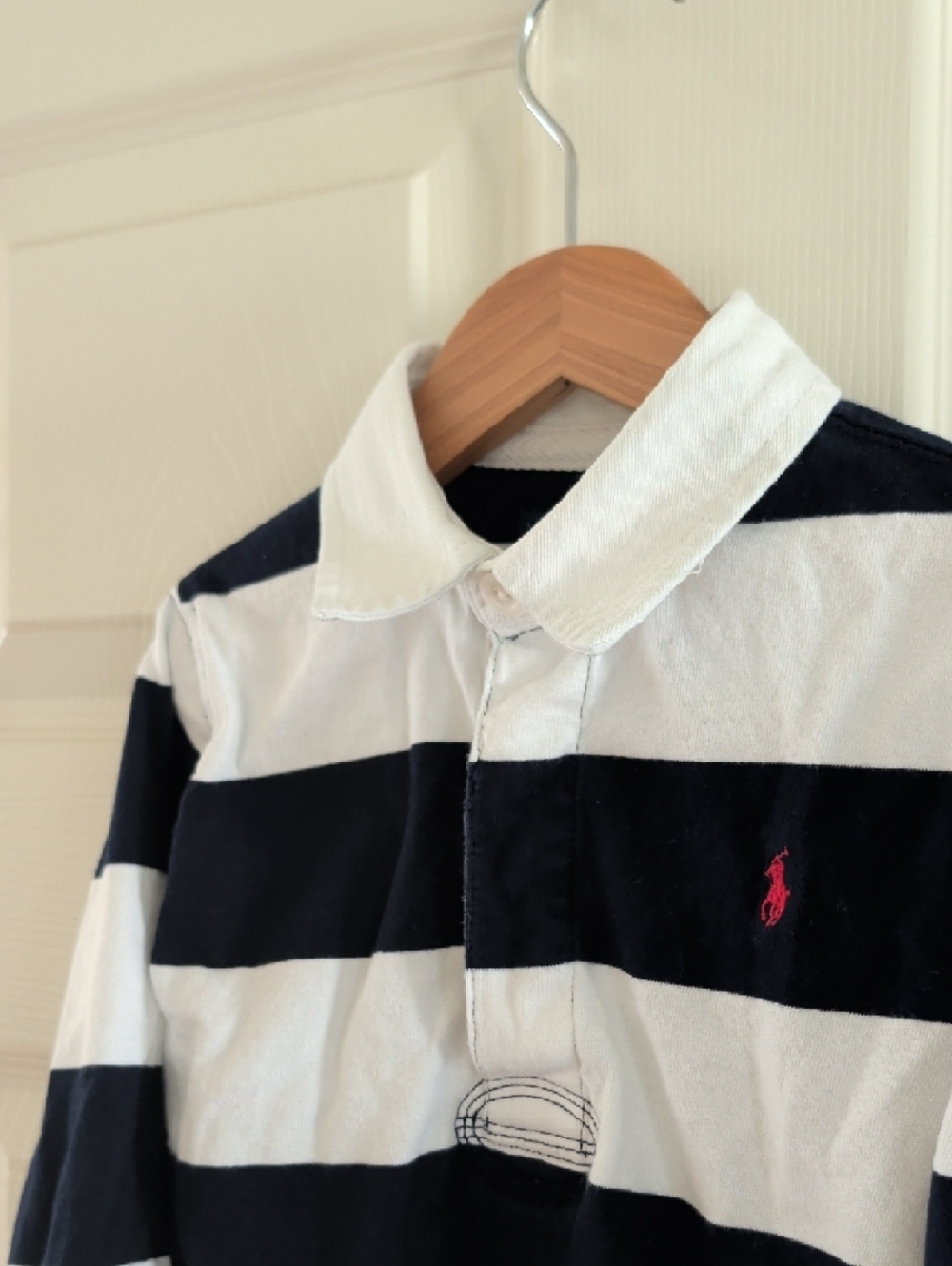 Ralph Lauren Boys' Navy and Cream Striped Rugby Shirt - Picture 3 of 7